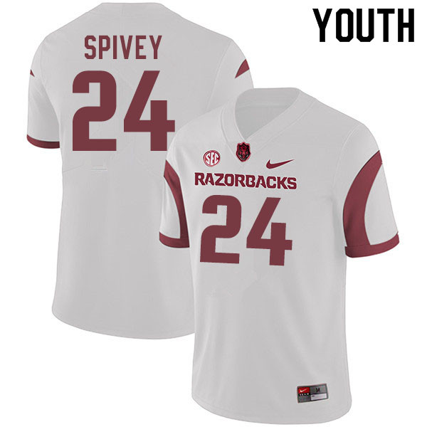 Youth #24 A'Montae Spivey Arkansas Razorbacks College Football Jerseys Sale-White - Click Image to Close